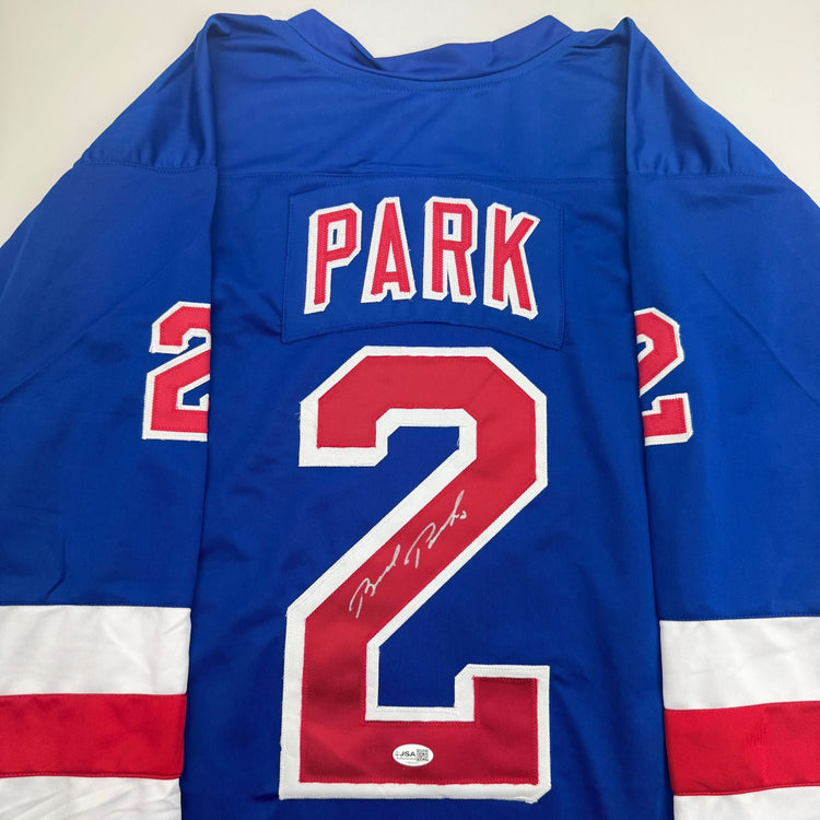 Autographed/Signed Brad Park New York Blue Hockey Jersey JSA COA