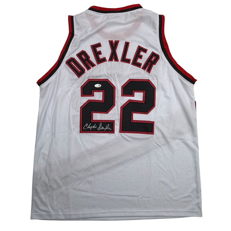 Autographed/Signed Clyde Drexler Portland White Basketball Jersey JSA COA
