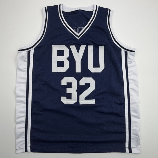 Autographed/Signed Jimmer Fredette BYU Blue College Basketball Jersey JSA COA