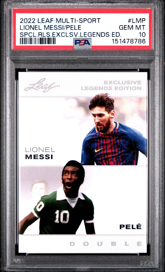 Graded 2022 Leaf Multi-Sport Special Release Lionel Messi Pele #LMP Exclusive Legends Edition Soccer Card PSA 10 Gem Mint