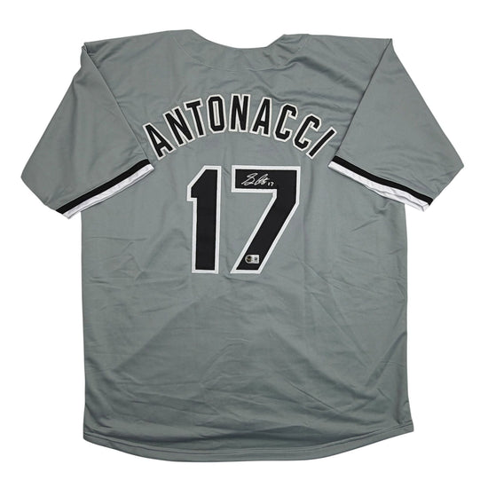 Autographed/Signed Sam Antonacci Chicago Grey Baseball Jersey Beckett BAS COA