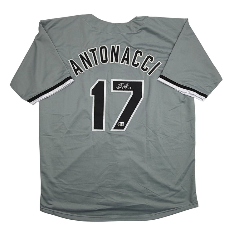 Autographed/Signed Sam Antonacci Chicago Grey Baseball Jersey Beckett BAS COA