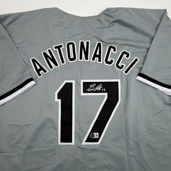 Autographed/Signed Sam Antonacci Chicago Grey Baseball Jersey Beckett BAS COA