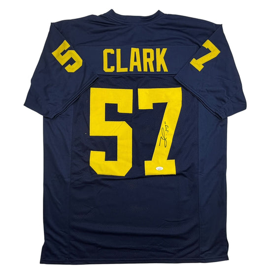 Autographed/Signed Frank Clark Michigan Blue College Football Jersey JSA COA