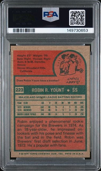 Graded 1975 Topps Robin Yount #223 Rookie RC Baseball Card PSA 6 EX-MT