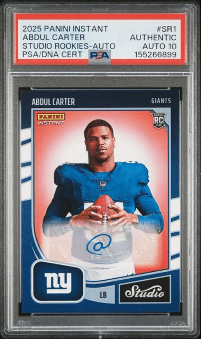 Graded 2025 Panini Instant Abdul Carter #SR1 Studio Rookies Auto /99 Rookie RC Football Card Authentic Auto PSA 10 Gem Mint