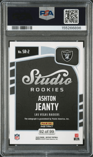 Graded 2025 Panini Instant Ashton Jeanty #SR2 Studio Rookies Auto /99 Rookie RC Football Card Authentic Auto PSA 10 Gem Mint