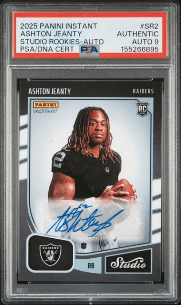 Graded 2025 Panini Instant Ashton Jeanty #SR2 Studio Rookies Auto /99 Rookie RC Football Card Authentic Auto PSA 9 Mint