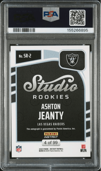 Graded 2025 Panini Instant Ashton Jeanty #SR2 Studio Rookies Auto /99 Rookie RC Football Card Authentic Auto PSA 9 Mint