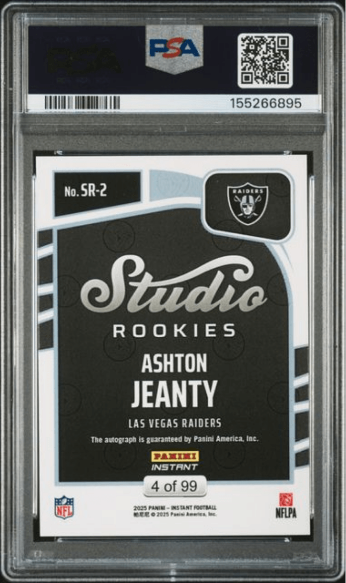 Graded 2025 Panini Instant Ashton Jeanty #SR2 Studio Rookies Auto /99 Rookie RC Football Card Authentic Auto PSA 9 Mint