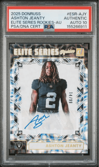 Graded 2025 Panini Donruss Ashton Jeanty #ESRAJY Elite Series Rookies Auto /99 Rookie RC Football Card Authentic Auto PSA 10 Gem Mint