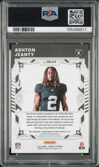 Graded 2025 Panini Donruss Ashton Jeanty #ESRAJY Elite Series Rookies Auto /99 Rookie RC Football Card Authentic Auto PSA 10 Gem Mint