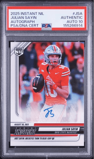 Graded 2025 Panini Instant Julian Sayin #JSA Autograph /99 Rookie RC Football Card Authentic Auto PSA 10 Gem Mint