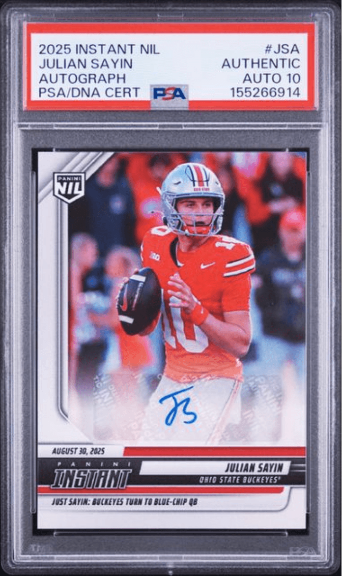 Graded 2025 Panini Instant Julian Sayin #JSA Autograph /99 Rookie RC Football Card Authentic Auto PSA 10 Gem Mint