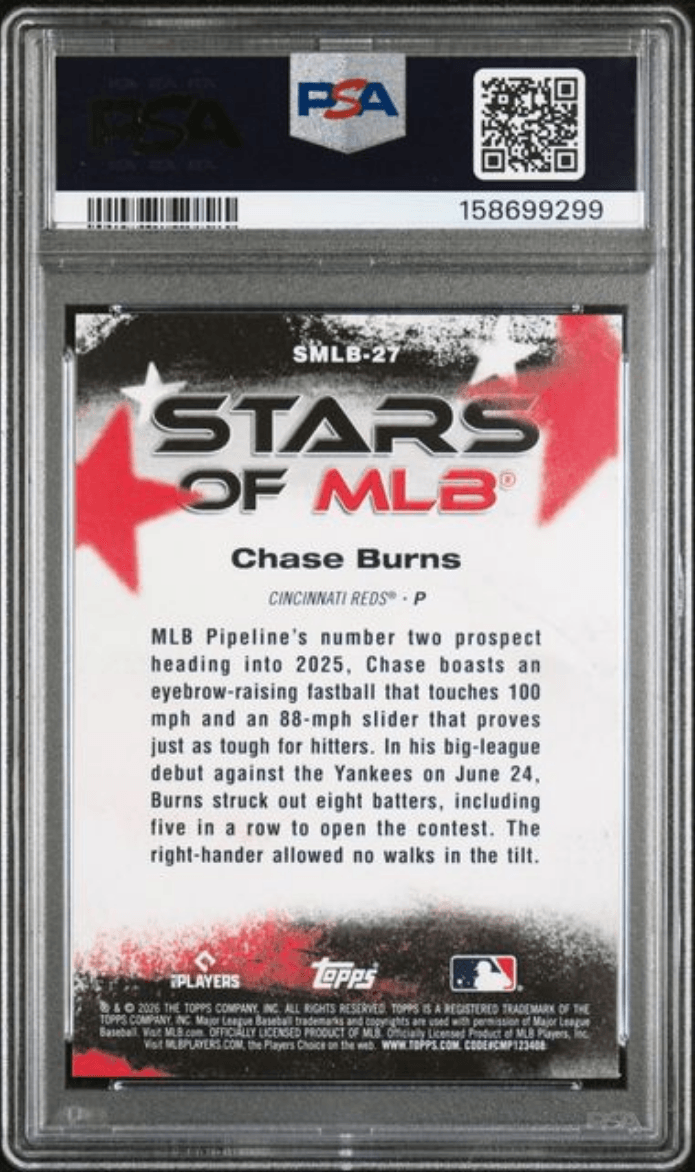 Graded 2026 Topps Chase Burns #27 Stars of MLB Rookie RC Baseball Card PSA 10 Gem Mint