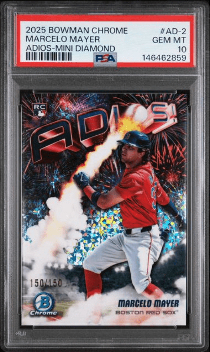 Graded 2025 Topps Bowman Chrome Marcelo Mayer #AD2 Adios Mini Diamond /150 Rookie RC Baseball Card PSA 10 Gem Mint