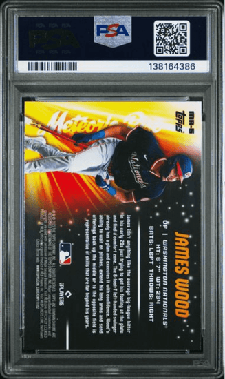 Graded 2025 Topps Bowman Chrome Mega Box James Wood #5 Meteoric Rise Rookie RC Baseball Card PSA 10 Gem Mint