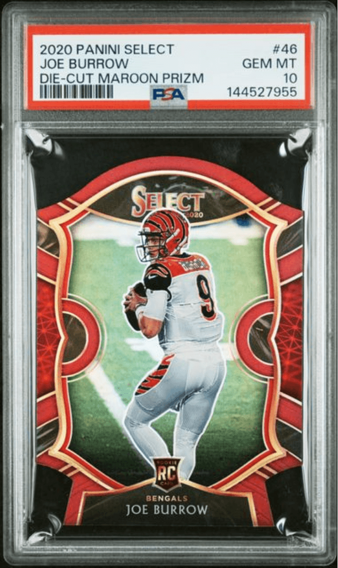 Graded 2020 Panini Select Joe Burrow #46 Die Cut Maroon Prizm Rookie RC Football Card PSA 10 Gem Mint