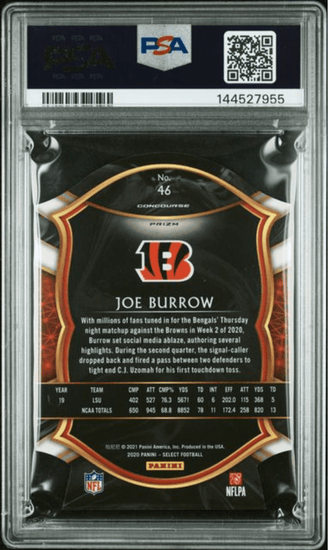 Graded 2020 Panini Select Joe Burrow #46 Die Cut Maroon Prizm Rookie RC Football Card PSA 10 Gem Mint