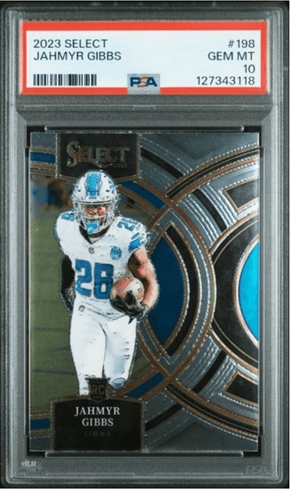Graded 2023 Panini Select Jahmyr Gibbs #198 Rookie RC Football Card PSA 10 Gem Mint
