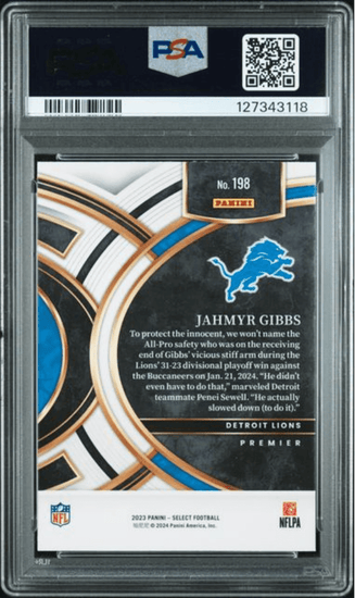 Graded 2023 Panini Select Jahmyr Gibbs #198 Rookie RC Football Card PSA 10 Gem Mint