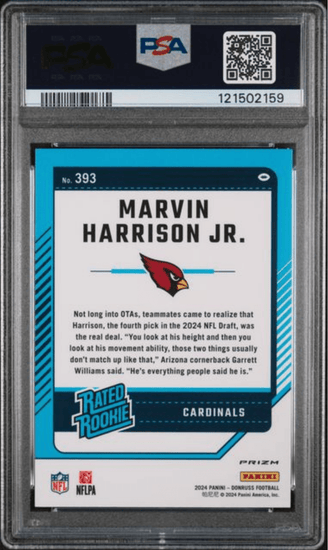 Graded 2024 Panini Donrus Marvin Harrison Jr #393 Optic Preview Red Wave Rookie RC Football Card PSA 10 Gem Mint