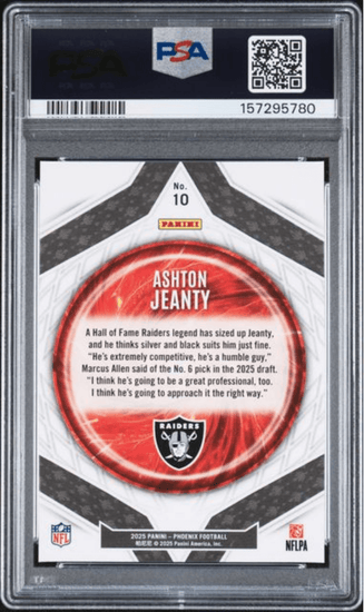 Graded 2025 Panini Phoenix Ashton Jeanty #10 Paragon Rookie RC Football Card PSA 10 Gem Mint