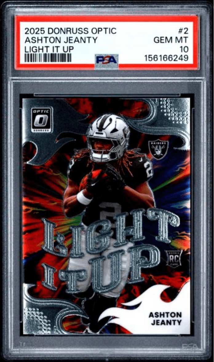 Graded 2025 Panini Donruss Optic Ashton Jeanty #2 Light It Up Rookie RC Football Card PSA 10 Gem Mint