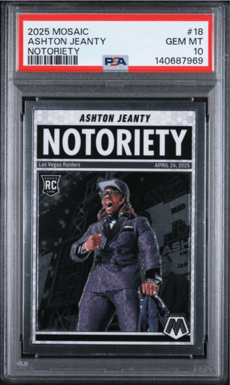 Graded 2025 Panini Mosaic Ashton Jeanty #18 Notoriety Rookie RC Football Card PSA 10 Gem Mint