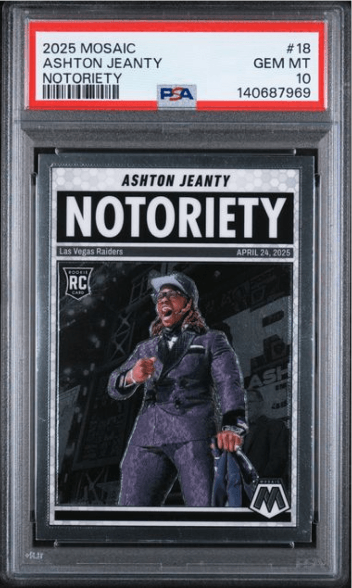 Graded 2025 Panini Mosaic Ashton Jeanty #18 Notoriety Rookie RC Football Card PSA 10 Gem Mint