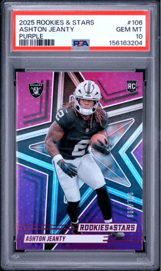 Graded 2025 Panini Rookies & Stars Ashton Jeanty #106 Purple /999 Rookie RC Football Card PSA 10 Gem Mint