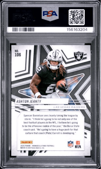 Graded 2025 Panini Rookies & Stars Ashton Jeanty #106 Purple /999 Rookie RC Football Card PSA 10 Gem Mint