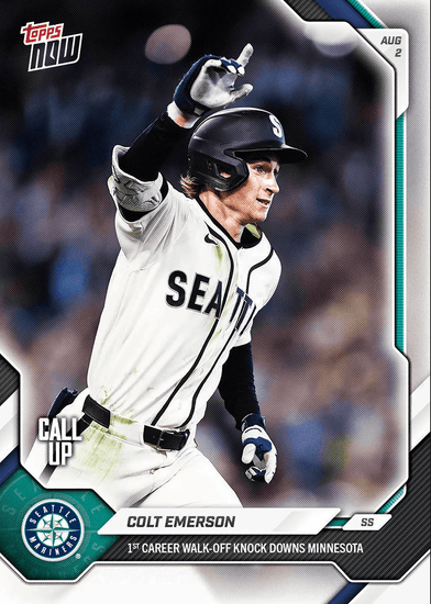 2026 Topps Now Colt Emerson #515 1st Career Walk Off Knocks Down Minnesota Seattle Mariners Rookie RC Baseball Card