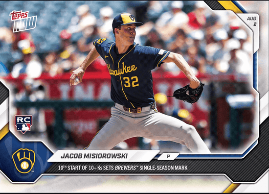 2026 Topps Now Jacob Misiorowski #513 10th Start of 10+Ks Sets Brewers Single Season Mark Milwaukee Brewers Rookie RC Baseball Card