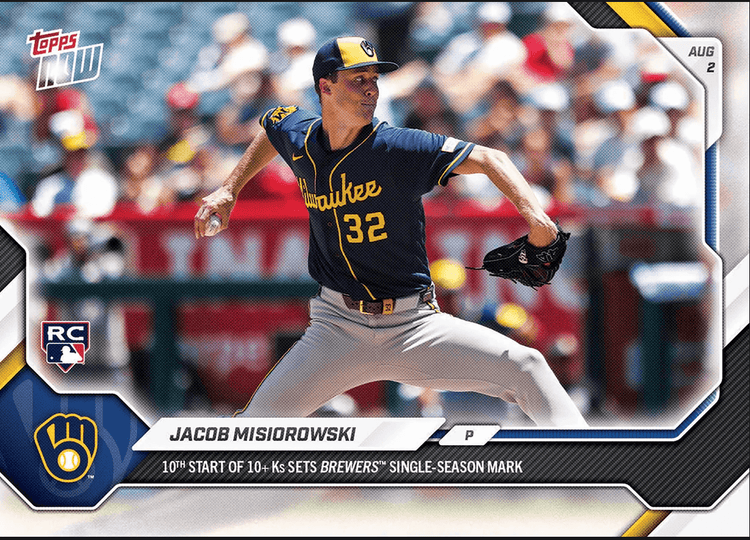 2026 Topps Now Jacob Misiorowski #513 10th Start of 10+Ks Sets Brewers Single Season Mark Milwaukee Brewers Rookie RC Baseball Card