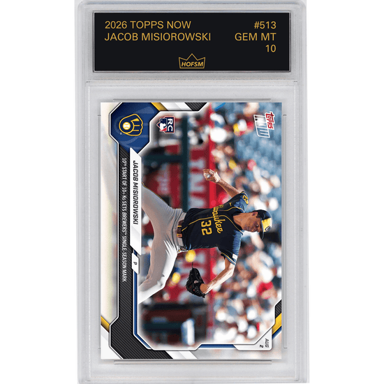Graded 2026 Topps Now Jacob Misiorowski #513 10th Start of 10+Ks Sets Brewers Single Season Mark Milwaukee Brewers Rookie RC Baseball Card HOFSM 10 Gem Mint