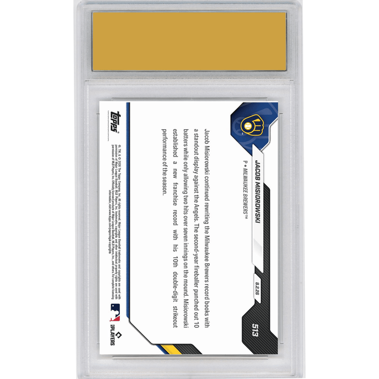 Graded 2026 Topps Now Jacob Misiorowski #513 10th Start of 10+Ks Sets Brewers Single Season Mark Milwaukee Brewers Rookie RC Baseball Card HOFSM 10 Gem Mint