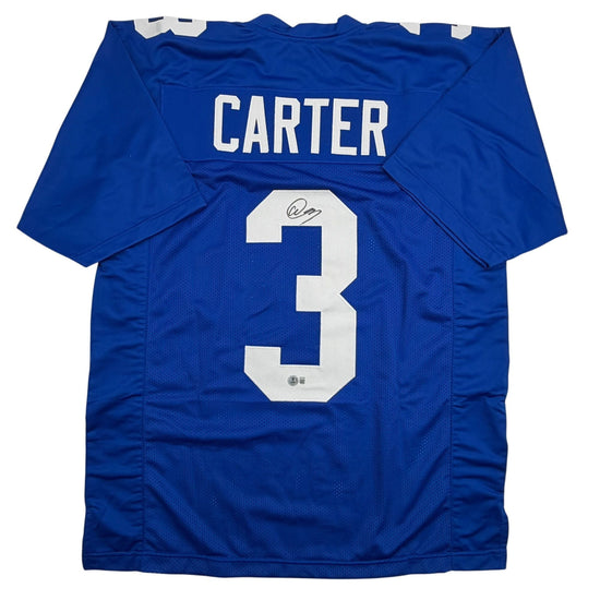 Autographed/Signed Abdul Carter New York #3 Blue Football Jersey Beckett BAS COA