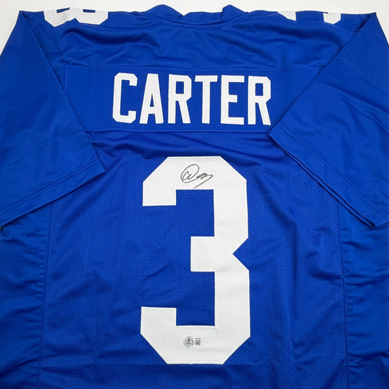 Autographed/Signed Abdul Carter New York #3 Blue Football Jersey Beckett BAS COA