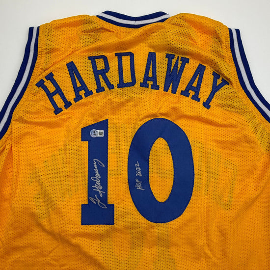 Autographed/Signed Tim Hardaway Golden State Yellow Basketball Jersey Beckett BAS COA