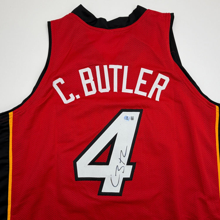 Autographed/Signed Caron Butler Miami Red Basketball Jersey Beckett BAS COA