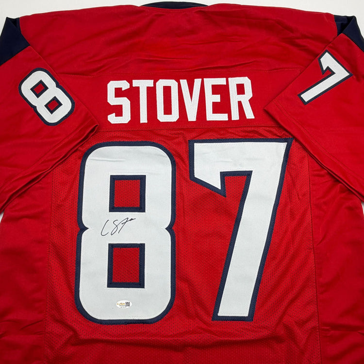 Autographed/Signed Cade Stover Houston Red Football Jersey JSA COA