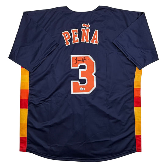 Autographed/Signed Jeremy Pena Houston Blue Baseball Jersey Beckett BAS COA
