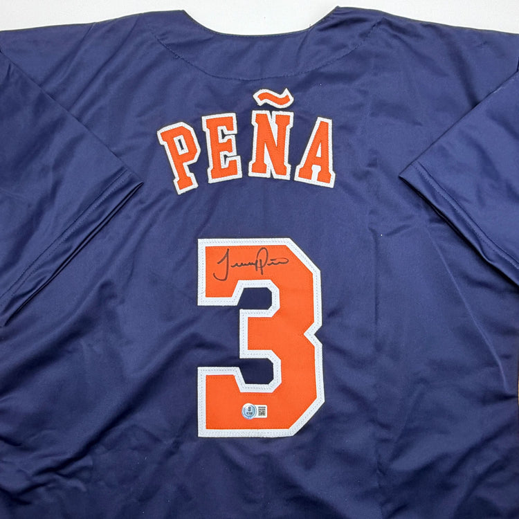 Autographed/Signed Jeremy Pena Houston Blue Baseball Jersey Beckett BAS COA