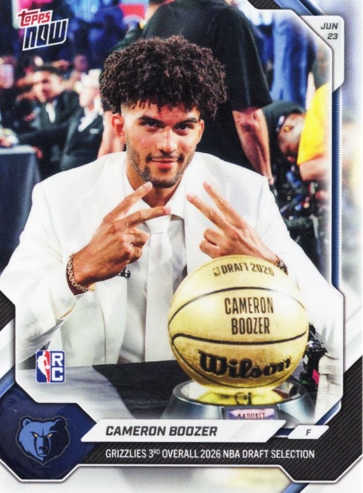 2026 Topps Now Cameron Boozer #CBOOSP Grizzlies 3rd Overall 2026 NBA Draft Selections Memphis Grizzlies Rookie RC Basketball Card