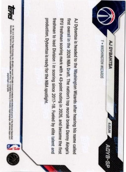 2026 Topps Now AJ Dybantsa #ADYBSP Wizards 1st Overall 2026 NBA Draft Selection Washington Wizards Rookie RC Basketball Card