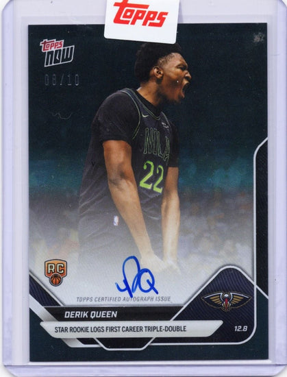 2025 Topps Now Derik Queen #79A Black Auto /10 Star Rookie Logs First Career Triple Double New Orleans Pelicans Rookie RC Basketball Card