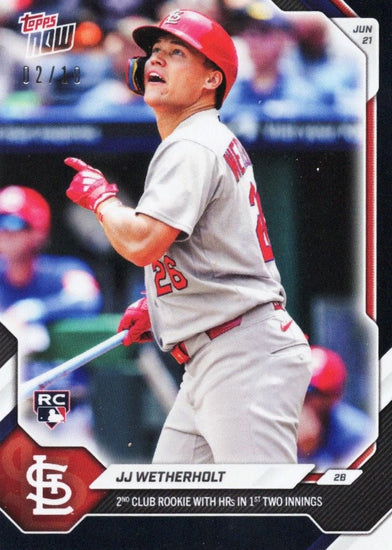 2026 Topps Now JJ Wetherholt #362 Black Foil /10 2nd Club Rookie with Home Runs in 1st Two Innings St Louis Cardinals Rookie RC Baseball Card