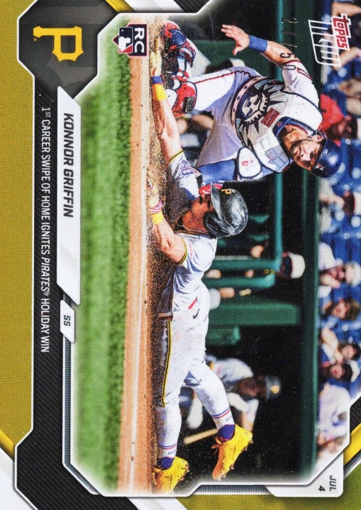 2026 Topps Now Konnor Griffin #414 Gold Foil /50 1st Career Swipe of Home Ignites Pirates Holiday Win Pittsburgh Pirates Rookie RC Baseball Card