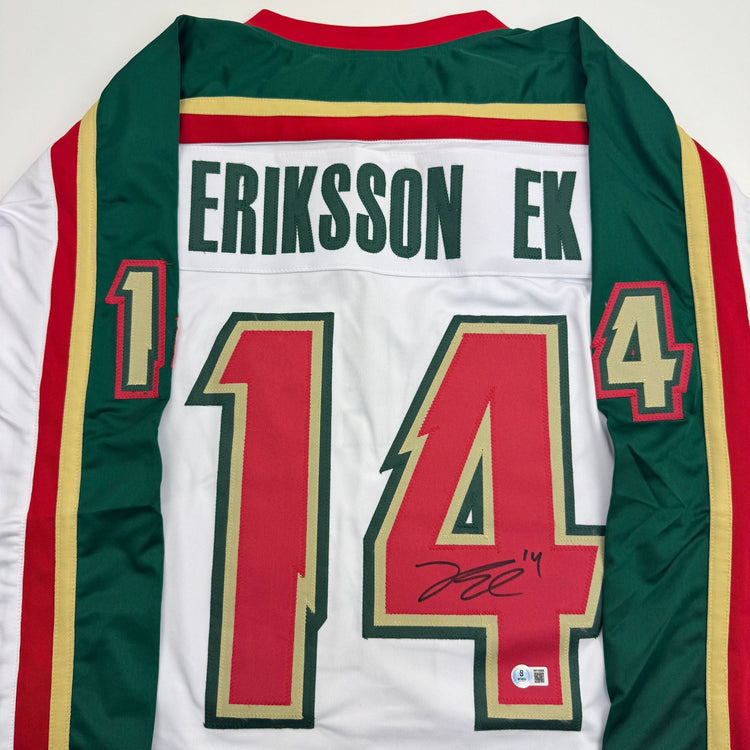 Autographed/Signed Joel Eriksson Ek Minnesota White 25th Anniversary Hockey Jersey Beckett BAS COA